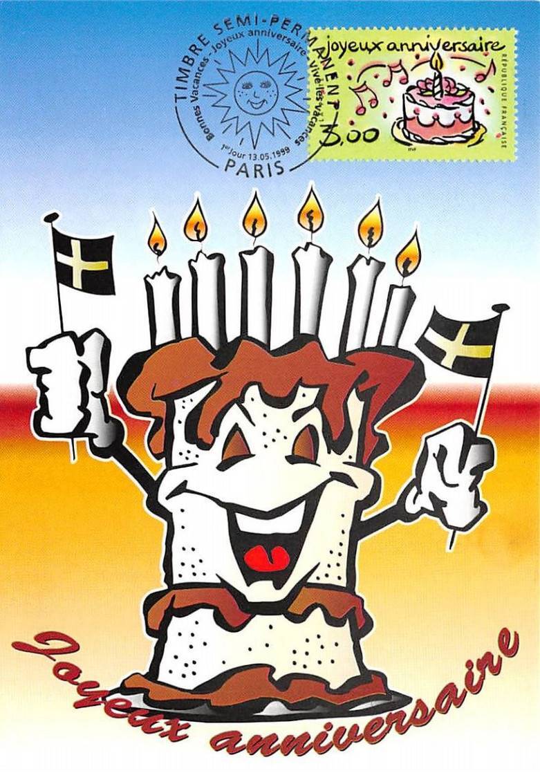 Maximum Card - FRANCE - COR12847 - 05/13/1999 - Happy Birthday - Cancellation