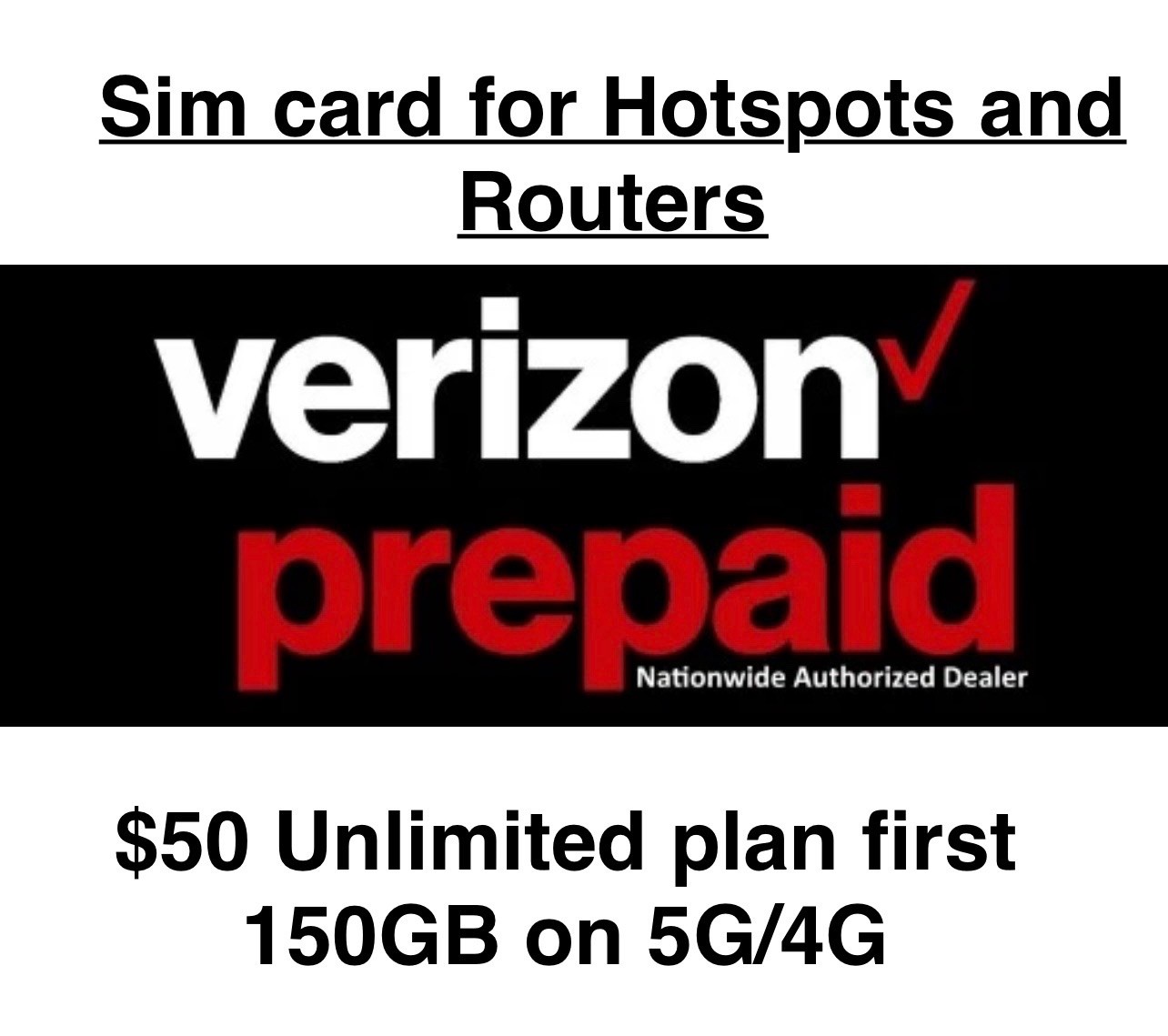 VERIZON SIM WITH $50DATA PLAN FOR JETPACKS AND ROUTERS 🔥 150 GB 4G/5G DATA 🔥