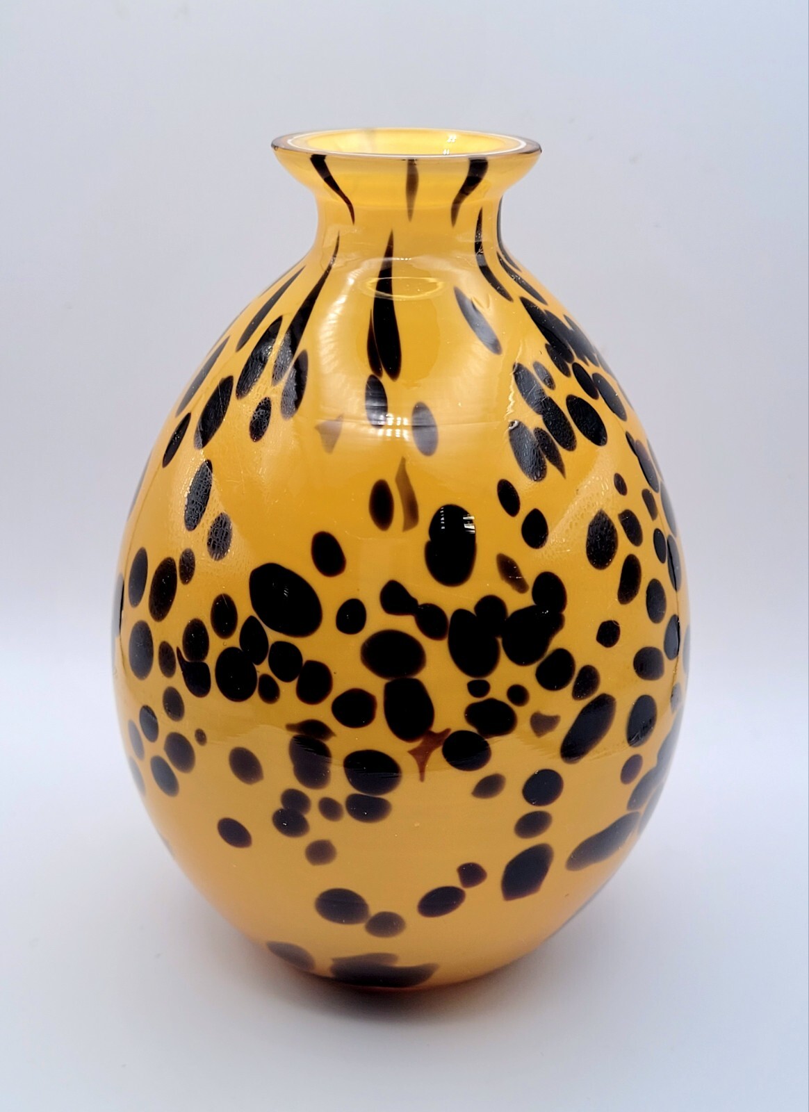 Vtg Murano Italian STYLE Art Glass Bud Vase Bottle ? Yellow Brown Leopard Spots