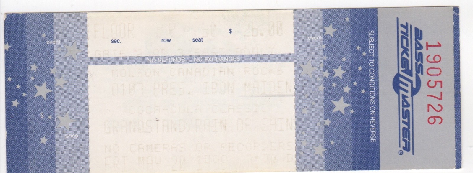 Iron Maiden Concert Ticket Stub CNE Grandstand May 20 1988