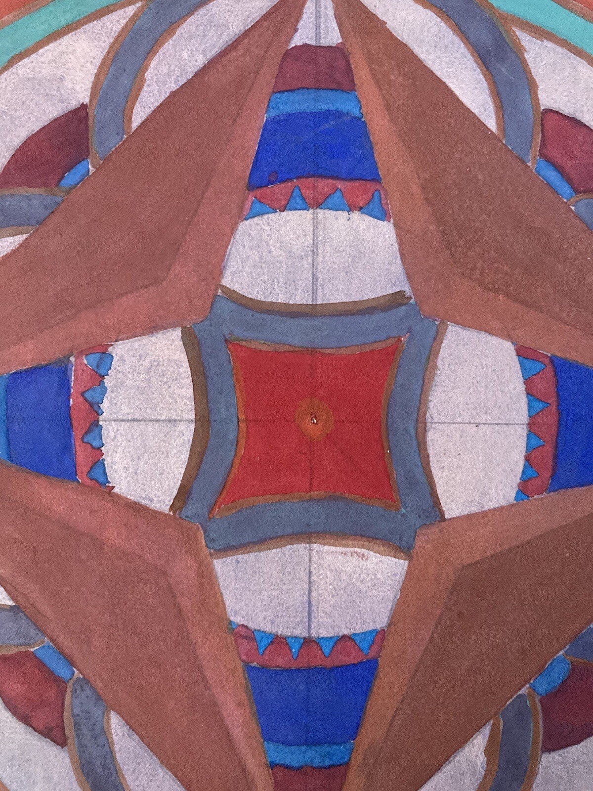 Beau Dessin Abstrait Gouache Sur Papier 1945 Cercle Triangle A Identifier Ancien