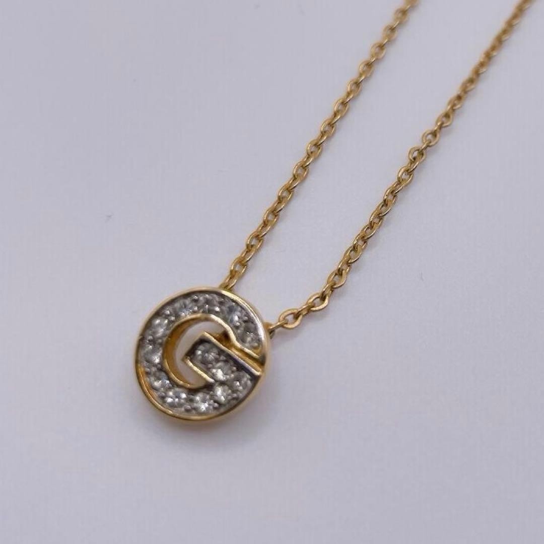 GIVENCHY Vintage Logo Necklace Rhinestone Gold