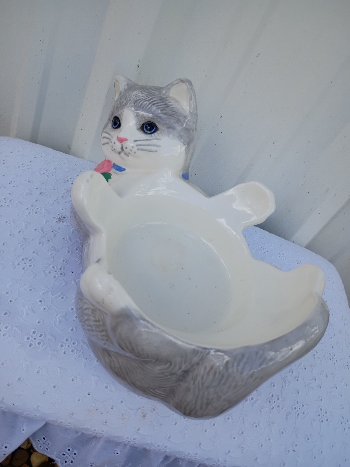 Vintage Treasure Craft Playful Cat Kitten Fish Bowl Cookie Jar Only Cat No Jar