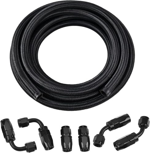  10AN Fuel Line Kit,AN10 Braided Nylon Fuel Hose CPE 10FT 10AN 10FT Black