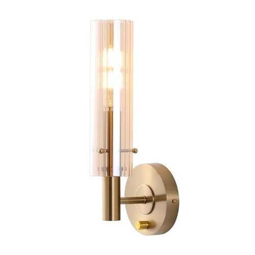 Modern Wall Sconces with Striped Amber Glass Shades Gold Brushed Gold/Amber