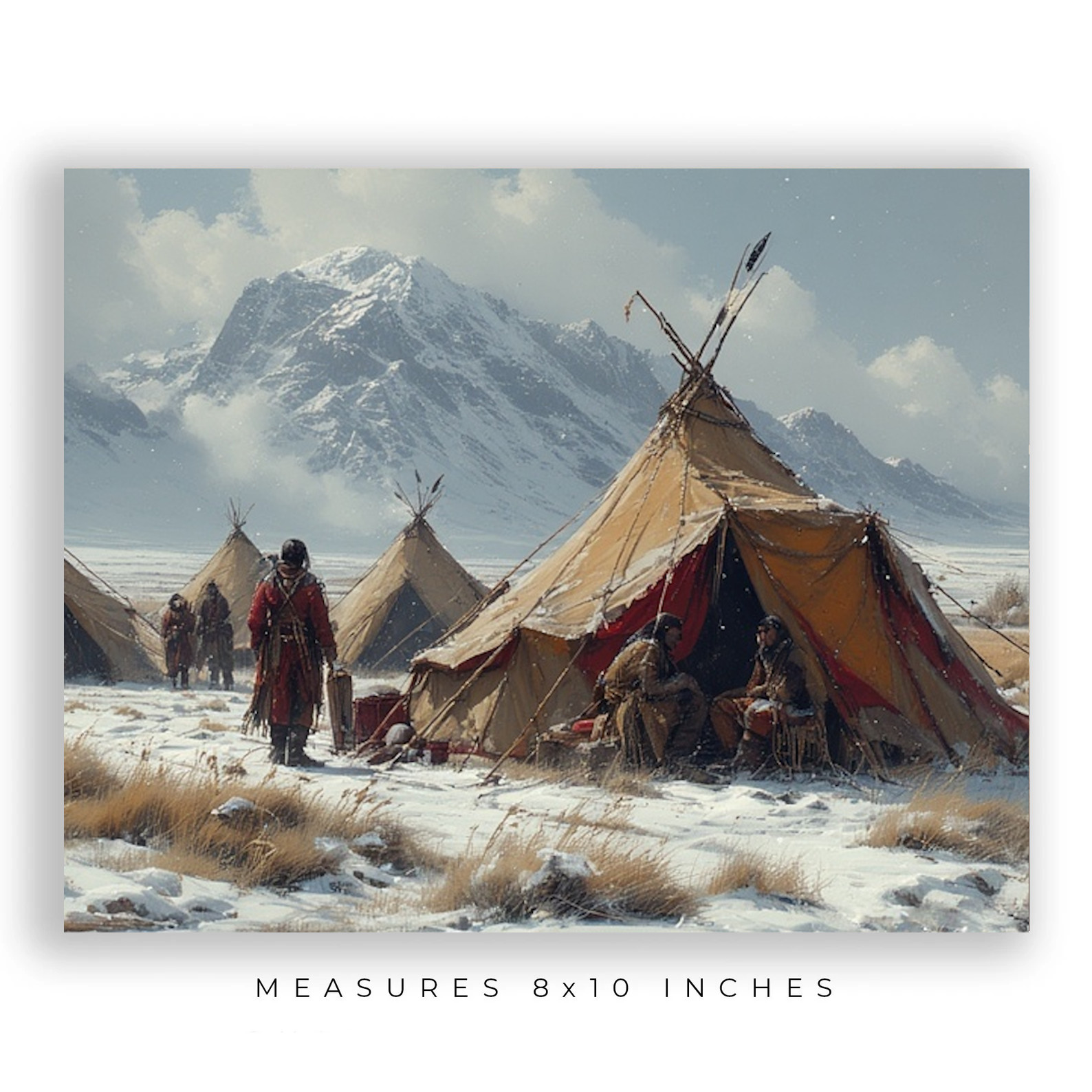 vintage illustration native american camp tipi high plains Art Poster 8x10" 9