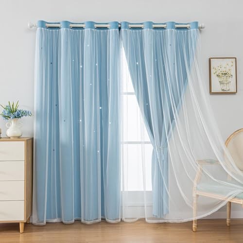 Ombre Rainbow Blackout Curtains for Kid Girls 52"W x 84"L (Pack of 2) Blue