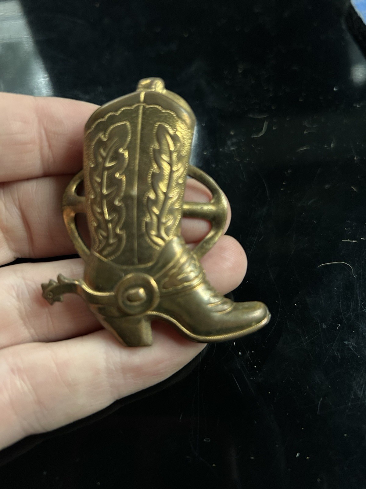 Vintage Scarf Slide Ring Gold Tone Copper Cowboy Boot Western Equestrian c.1950