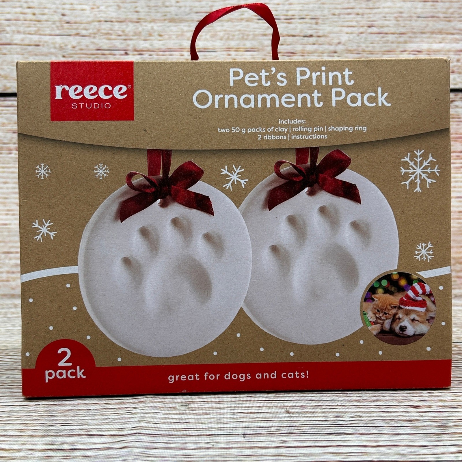 Reece Studio Pet Paw Print Ornament Kit 2 Pack Clay Keepsake Dogs Cats 10114WL