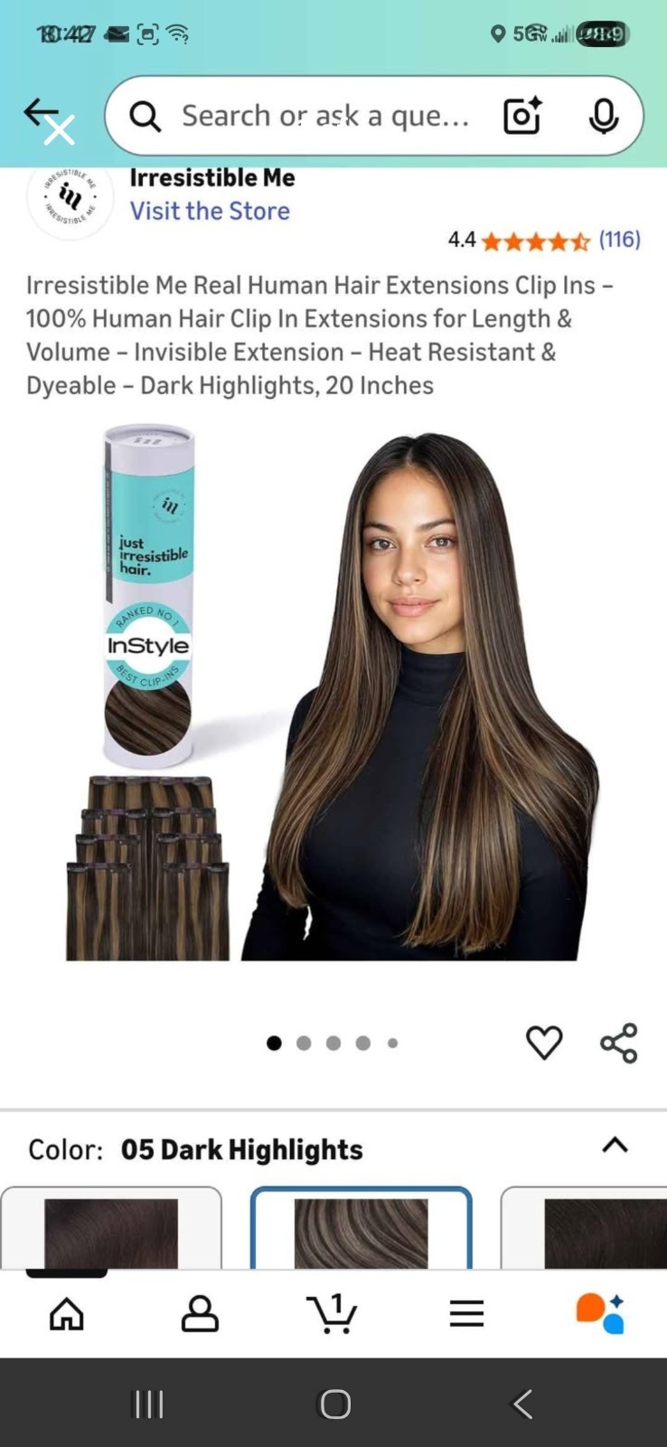 Irresistibl Me Real Human Hair Extensions Clip Ins Length 20 in. Dark Highlight