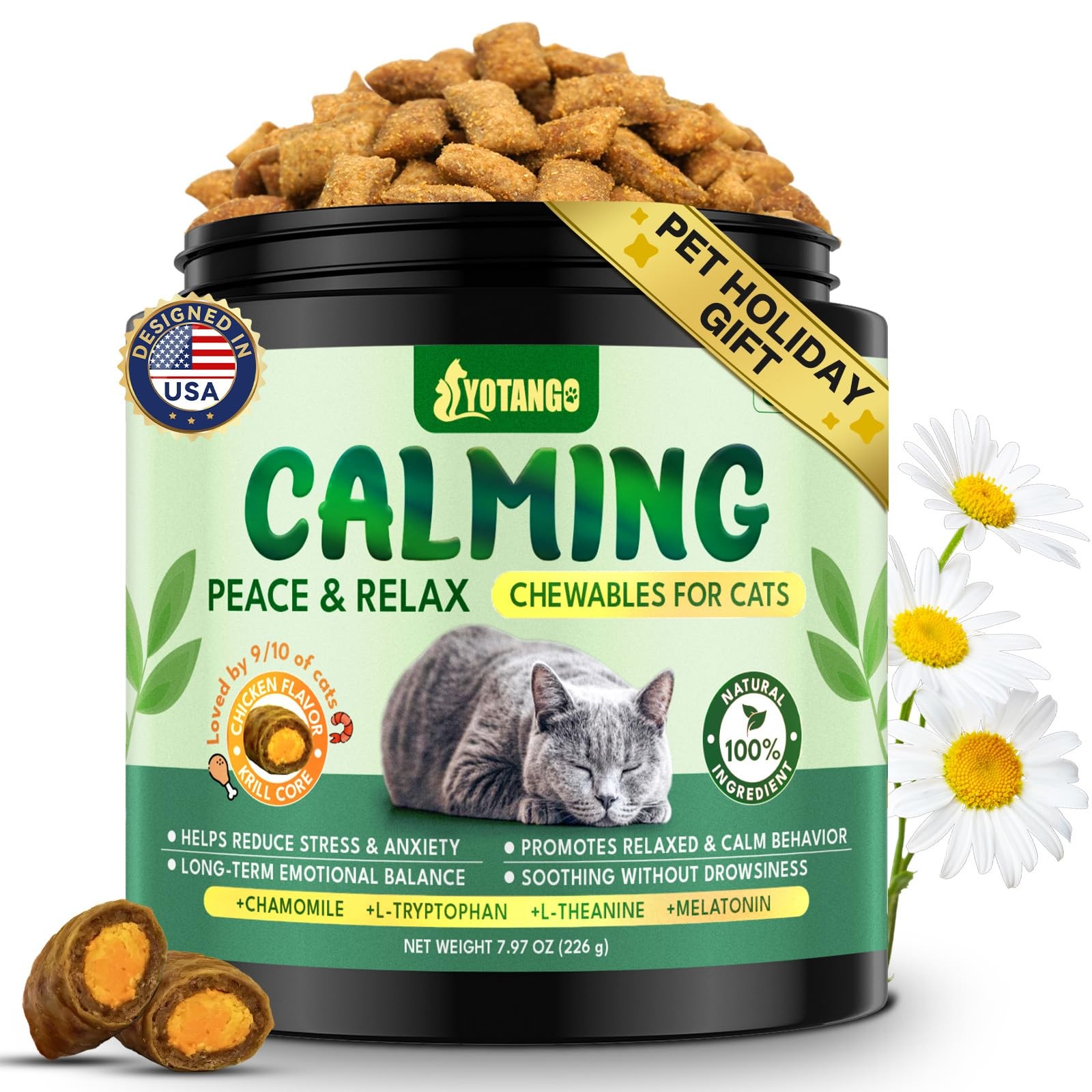Cat Calming Treats – 500 Crunchy Calming Chews for Cats Kittens, Anxiety Reli...