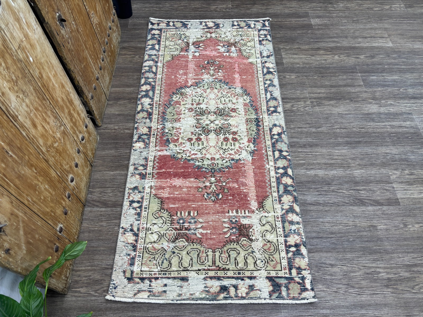 3x6 Distressed Red Vintage Turkish Runner, Hand-Knotted Wool Small Hallway Rug