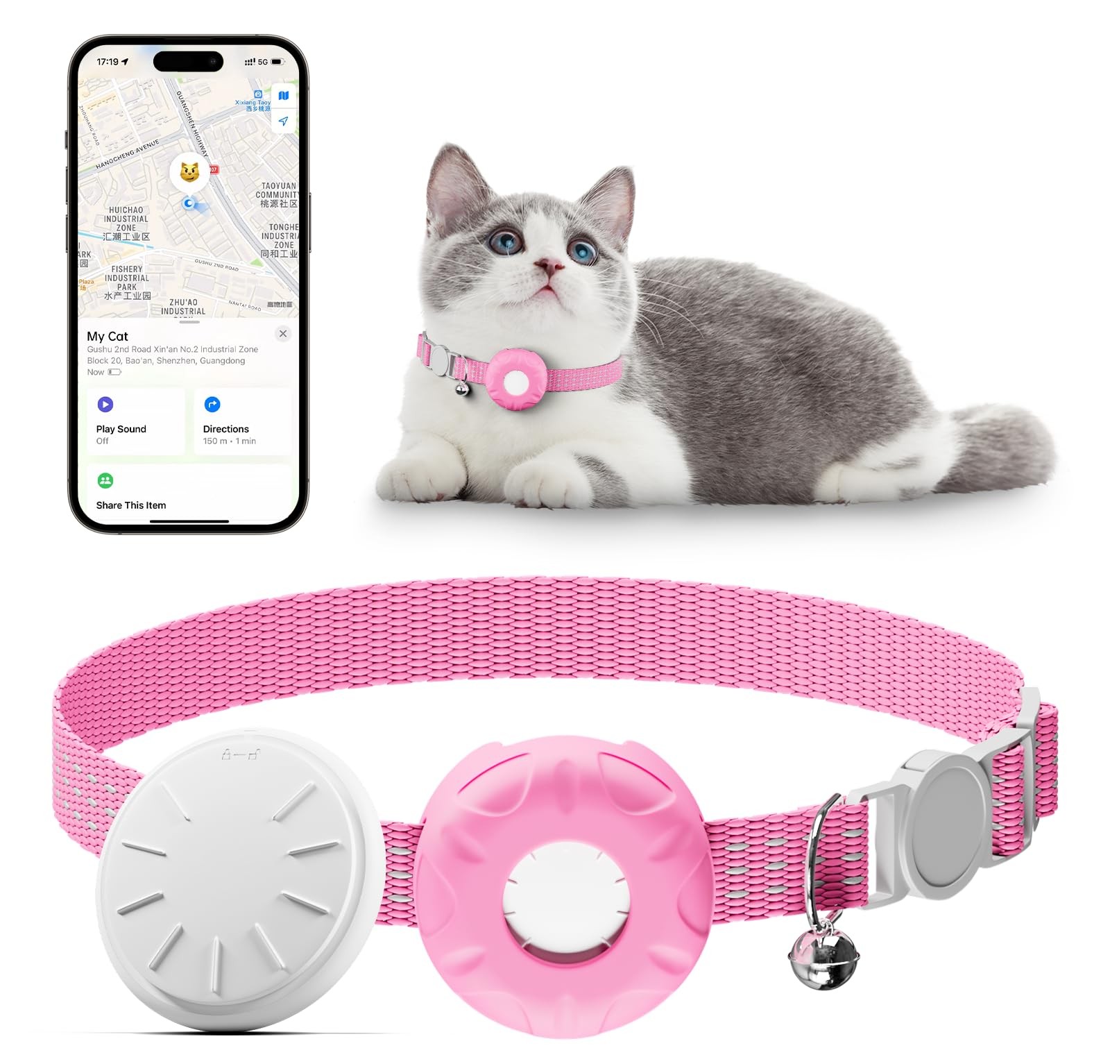 Cat GPS Tracker, Tractive GPS Pet Tracker, Cat Tracker Collar with Safety Ela...