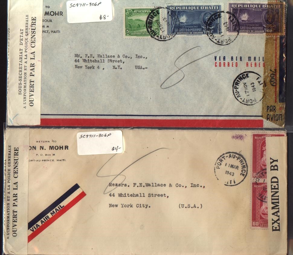 HONDURAS TWO 1943 CENSORED COVERS TO USA
