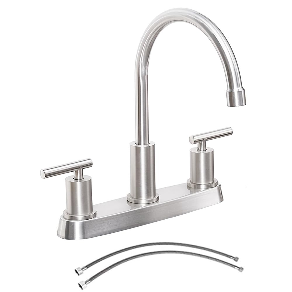 3 Hole Kitchen Faucet, Brushed Nickel Two Handles Kitchen Faucet, RV Kitchen ...