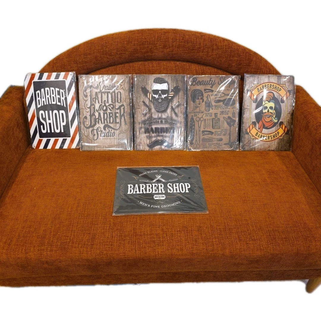 12 by 8 Inch Tin Barber Shop Signs New In Package , Lot Of 6 Tins.