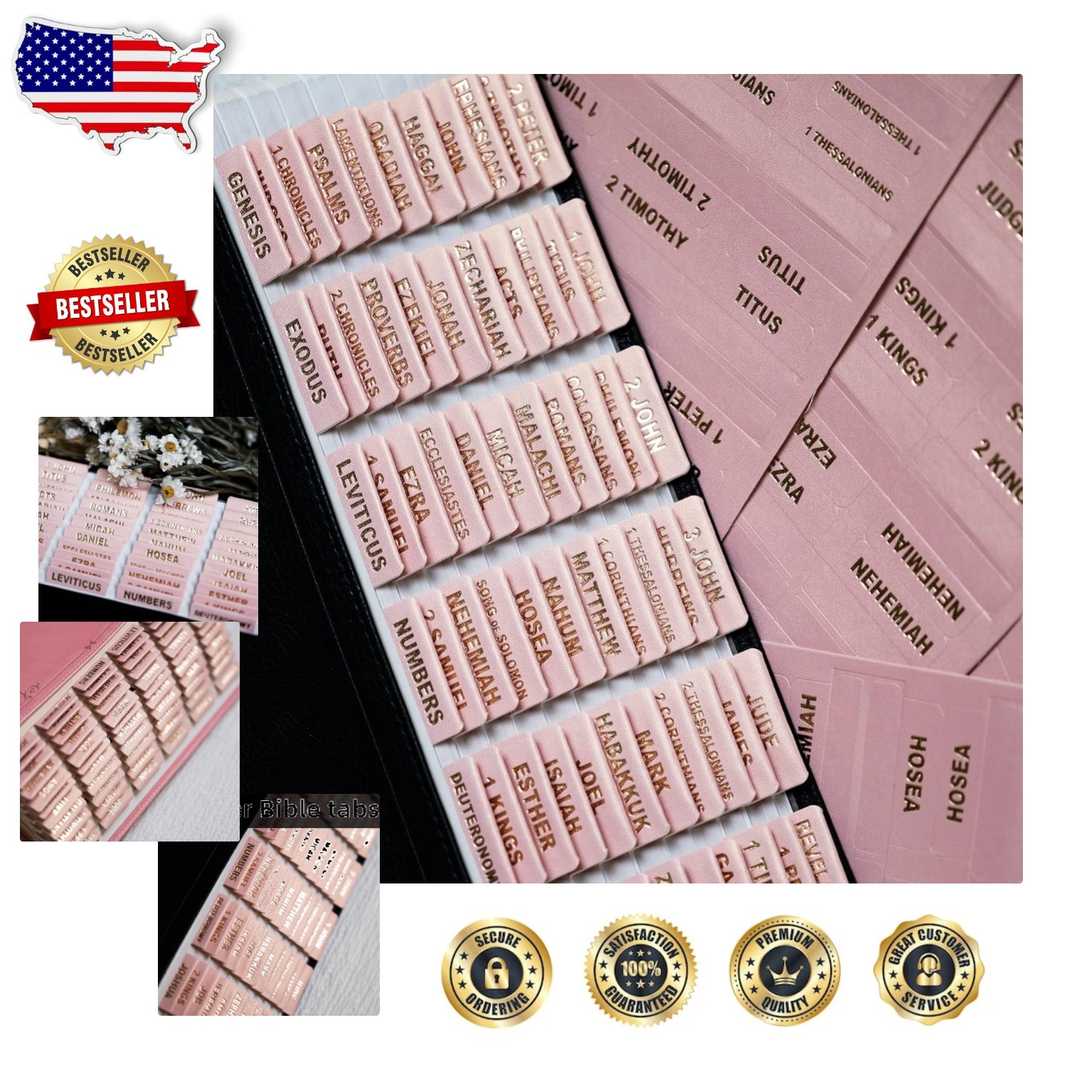 Elegant Leather Bible Tabs - Gold Foil 80pc Large Print Easy Read Christian Gift