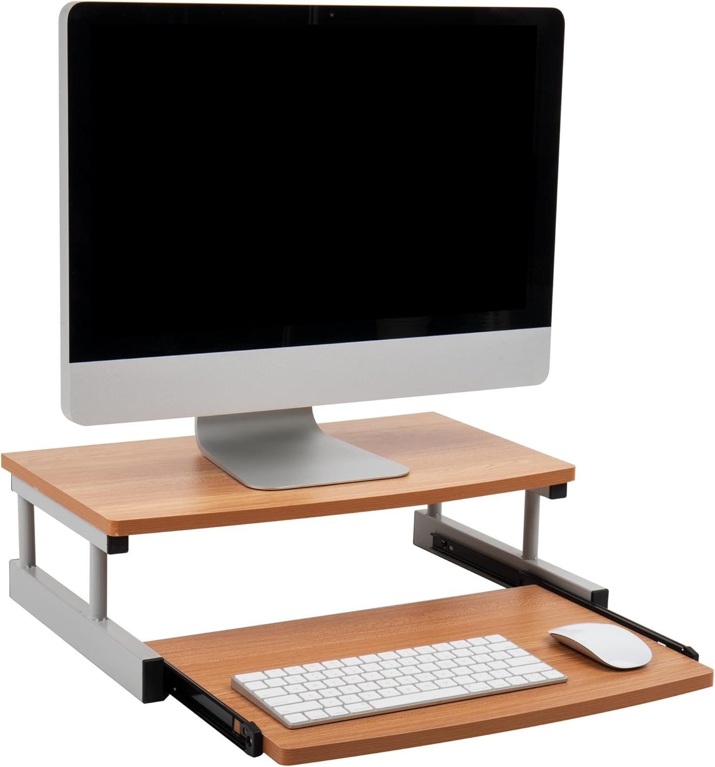 Monitor Stand, Sliding Keyboard Drawer, Laptop, Riser, Office, Wood/Metal, 20"L 