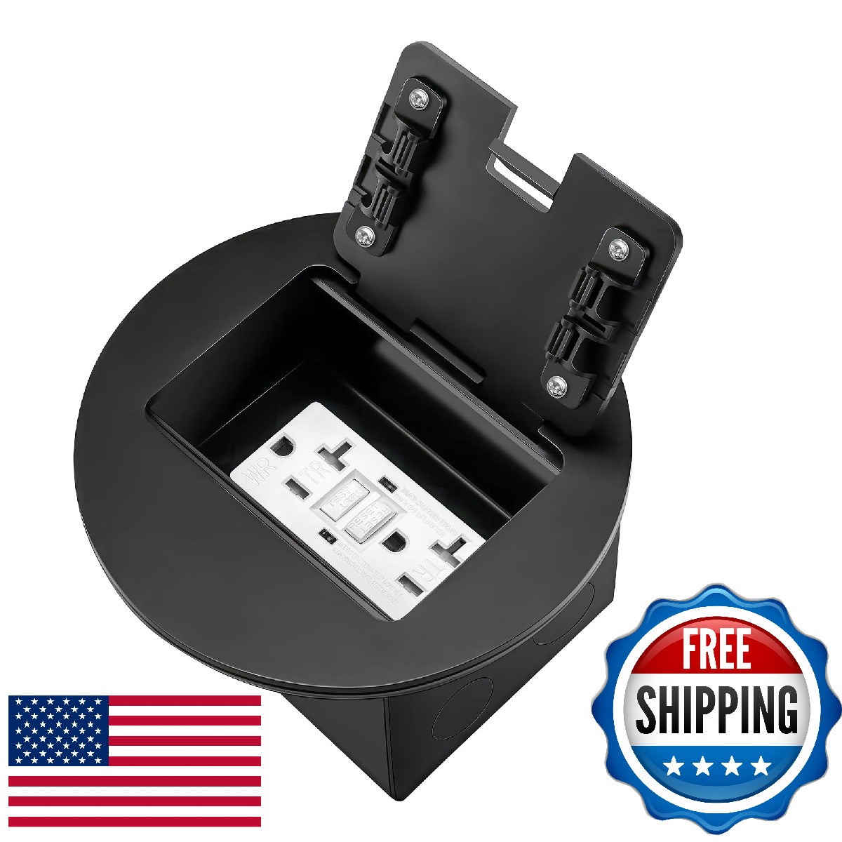 JACEPFY Recessed Floor Outlet Box with 20 Amp GFCI Tamper Resistant TR Receptacl