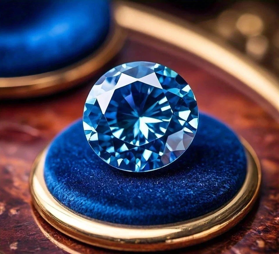 Certified Lab Grown 2 CT Natural Blue Round Cut Loose Diamond VVS1 Clarity o960