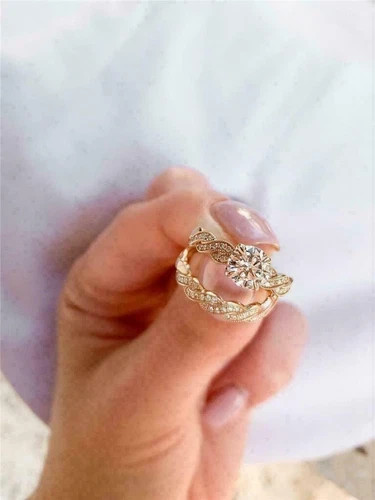 2.80Ct Round Cut Lab Created Diamond 14K Yellow Gold FN Pretty Wedding Ring Set