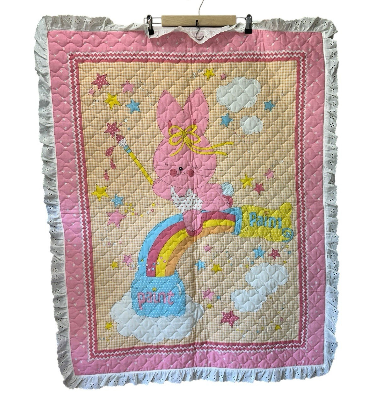 Vintage Handmade Quilt Bunny Rabbit Baby Lightweight 34" X 44"