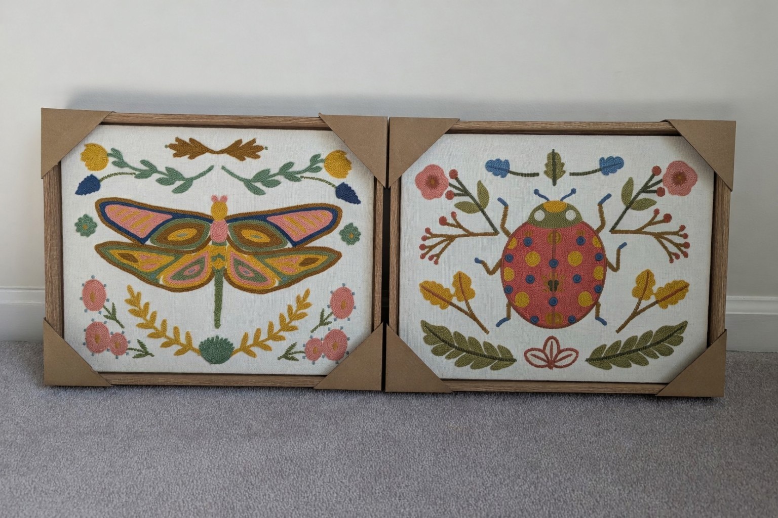 NWT BP Home Woven Wall Art Set Dragonfly And Lady Bug 12" X 15"