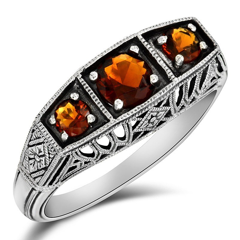 1CT Natural Fire Garnet 925 Sterling Silver Edwardian Style Ring Sz 9 XB3-4