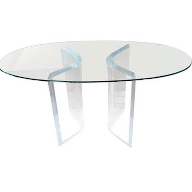 Modern Lucite Table- Two Piece Base with Glass Oval Top