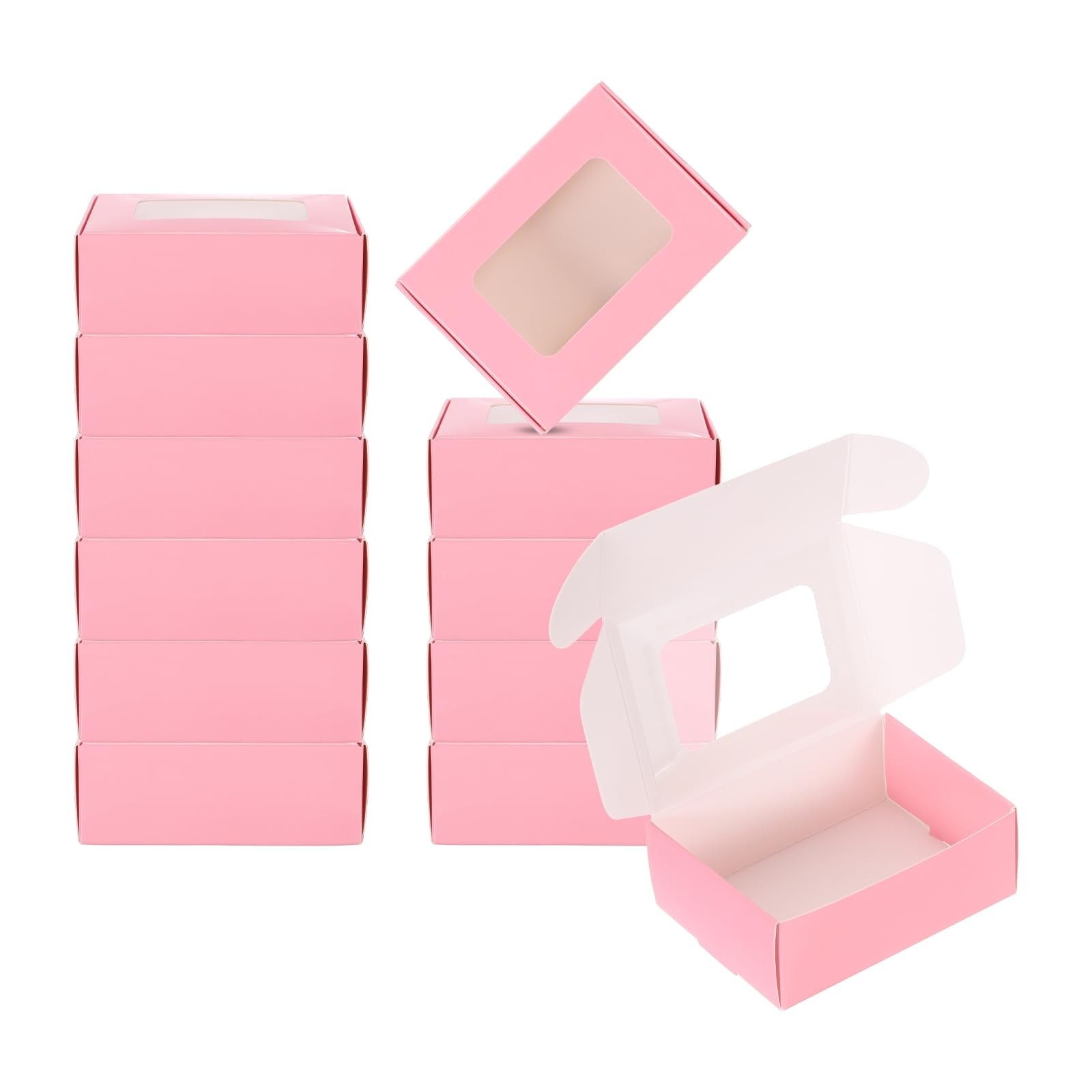 PATIKIL 3.5"x2.5"x1.3" Paper Soap Box with Window, 1 Count (Pack of 30), Pink 