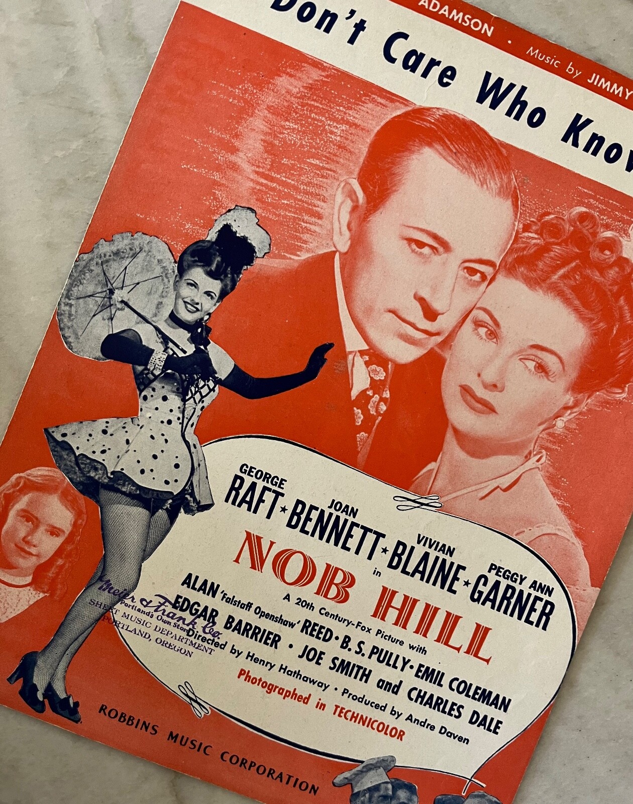 1944, Don't Care Who Knows, Nob Hill, Vintage Sheet Music