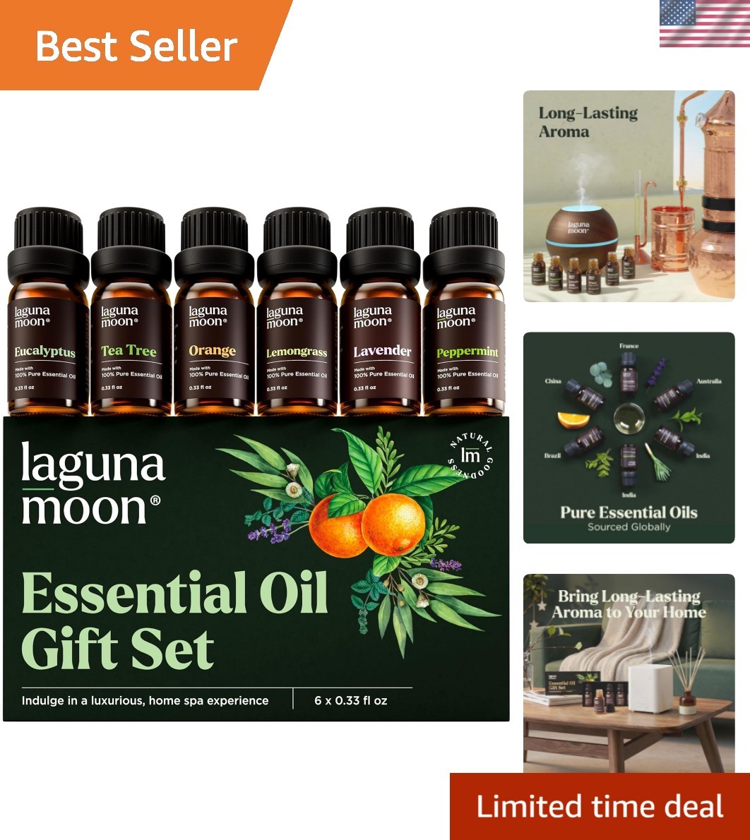 Essential Oils Aromatherapy Set - 6 Oils for Diffusers, Home Care, Candle Mak...