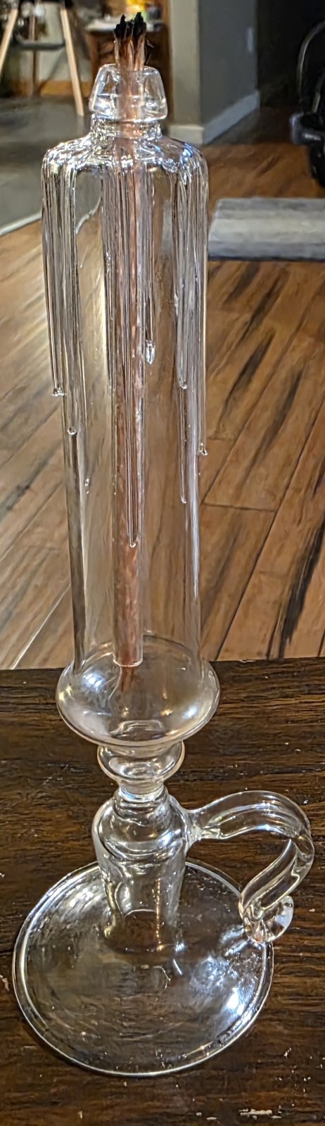 Vintage Catskill Mountain Style Crystal Glass Chamber Stick Drip Oil Candle 8in