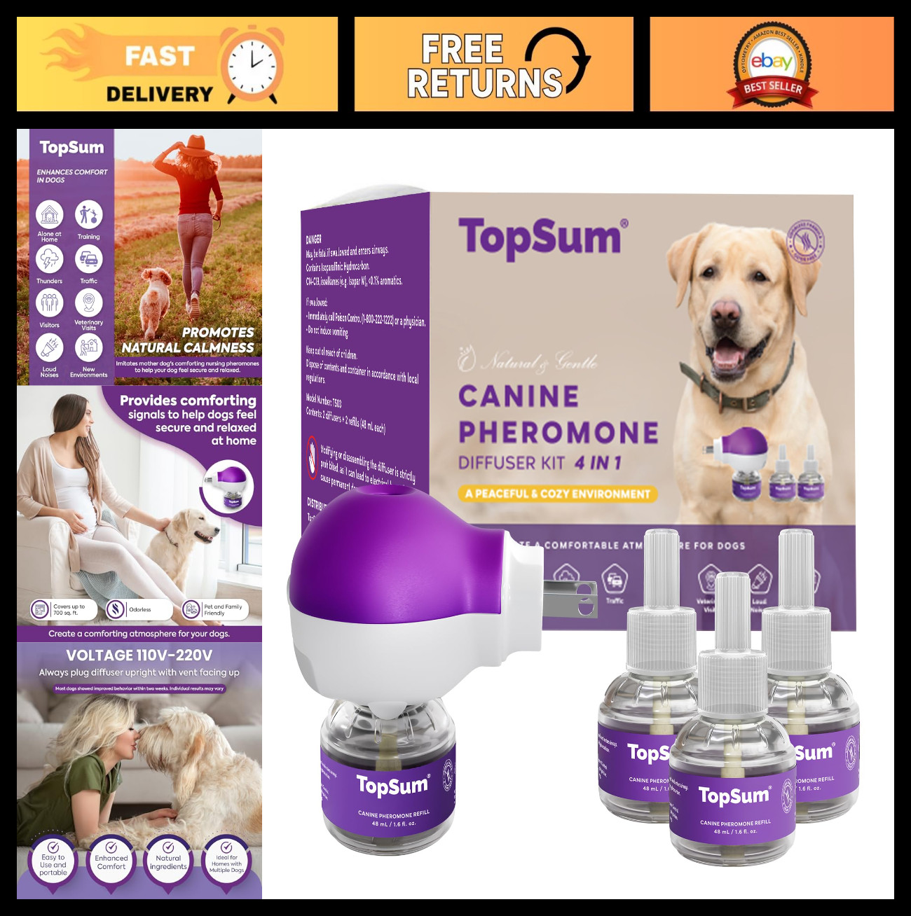 Premium Dog Calming Diffuser with Pheromones - 4-in-1 Pet Calming Solution