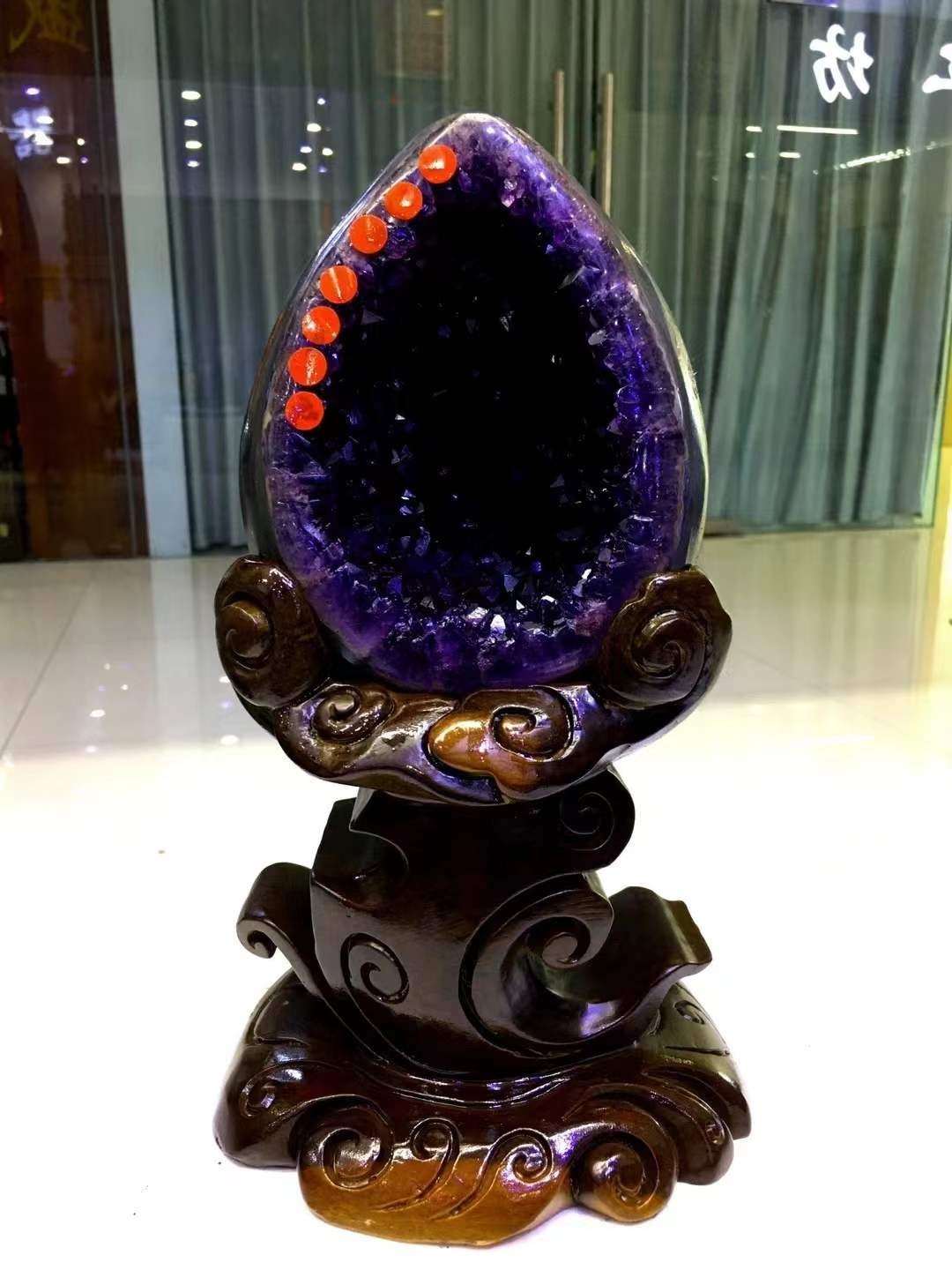 11.5LB Natural amethyst Geode Mineral Quartz dinosaur egg Energy Healing+stand