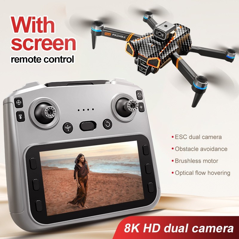 8K Dual Camera Foldable Drone with 5G WiFi, Brushless Power HD Screen Remote