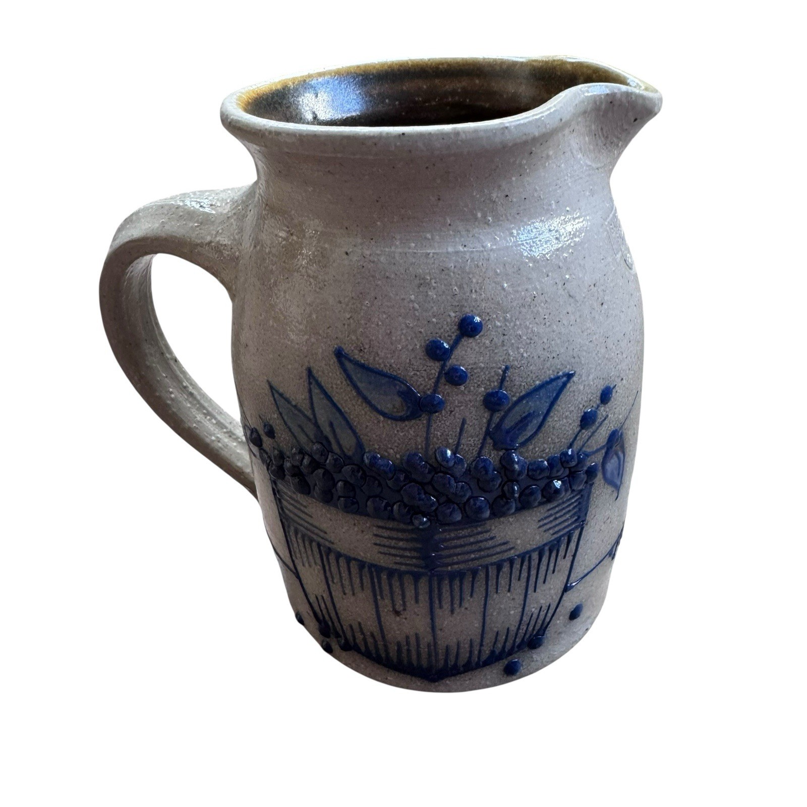 Vintage 1996 Salmon Falls Salt Glaze Stoneware Creamer Pitcher Blueberry Basket