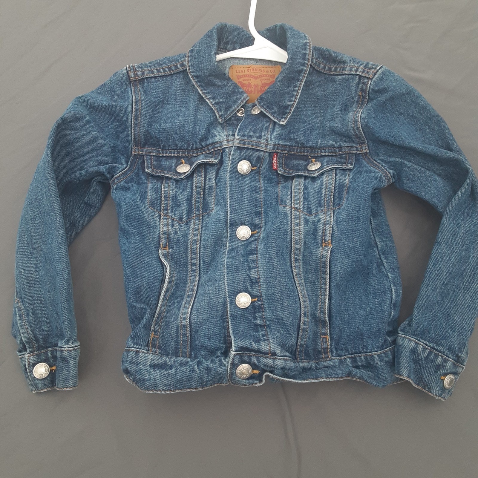 Levis Denim Trucker Jean Jacket Youth Size 6 Classic Red Tab Snap 5-6 Years