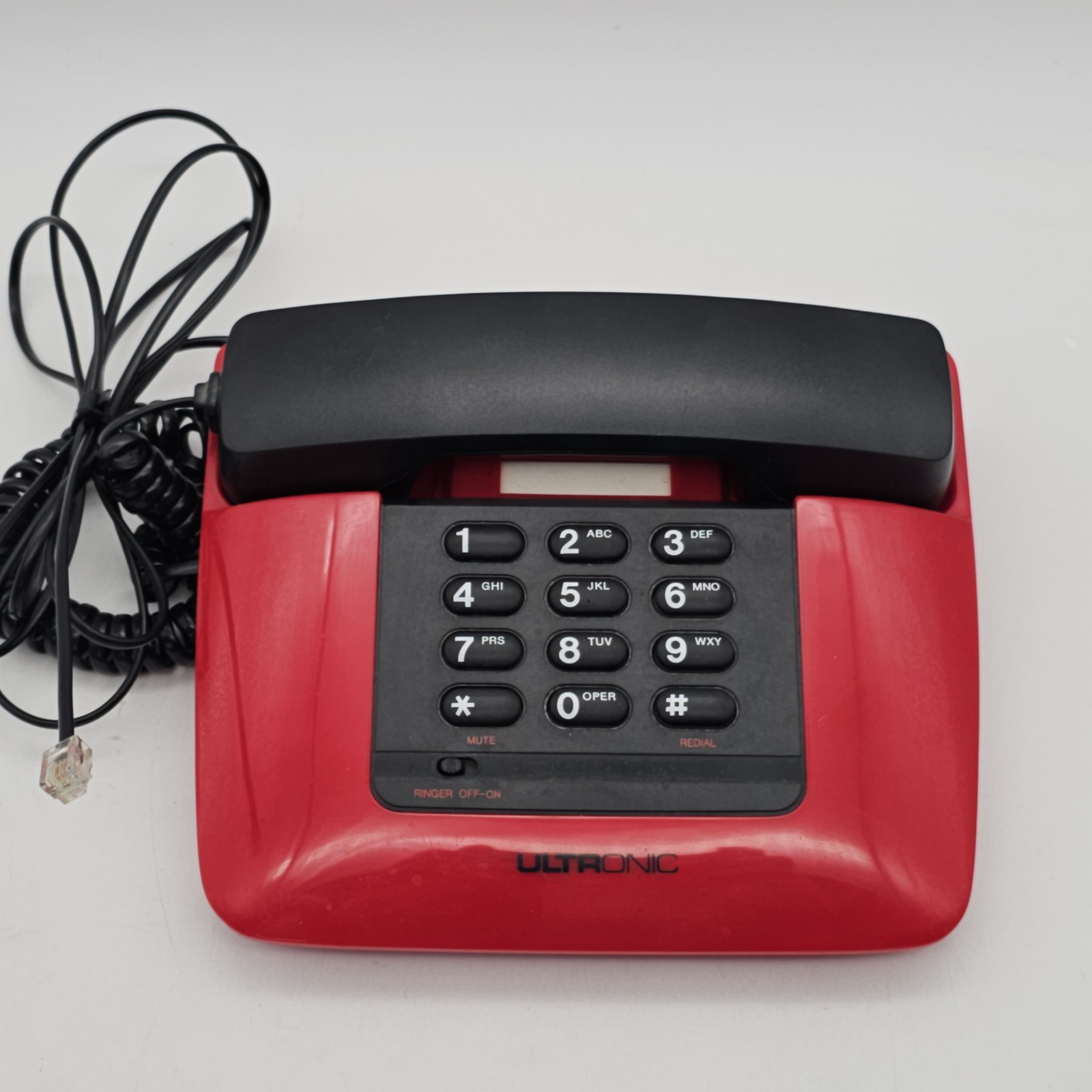 VTG Ultronic T020 Red/Black Telephone Corded Push Button Retro 1980s HONG KONG