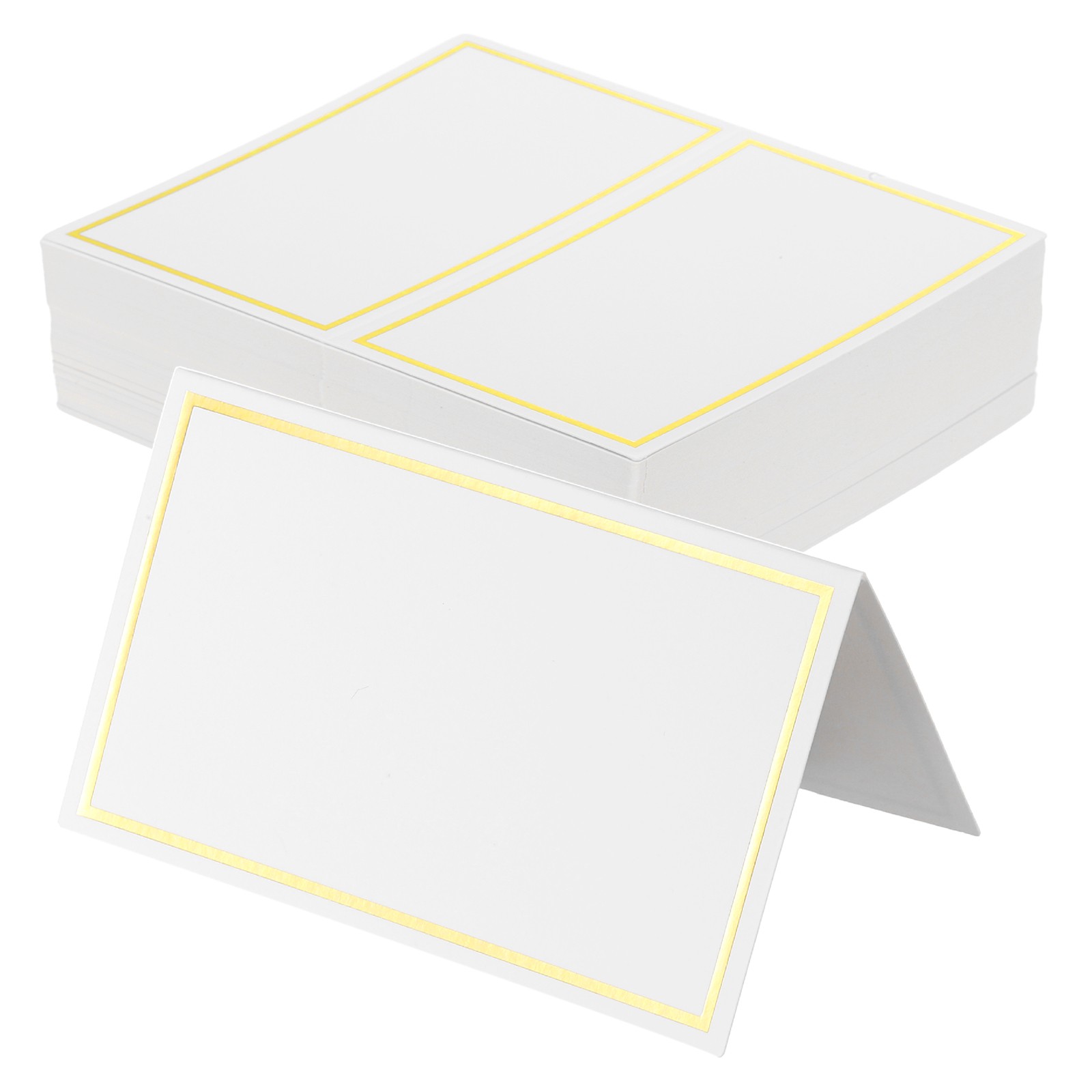 100pcs Place Cards, Printable Place Name Cards, Duplex White Gold Line Frame