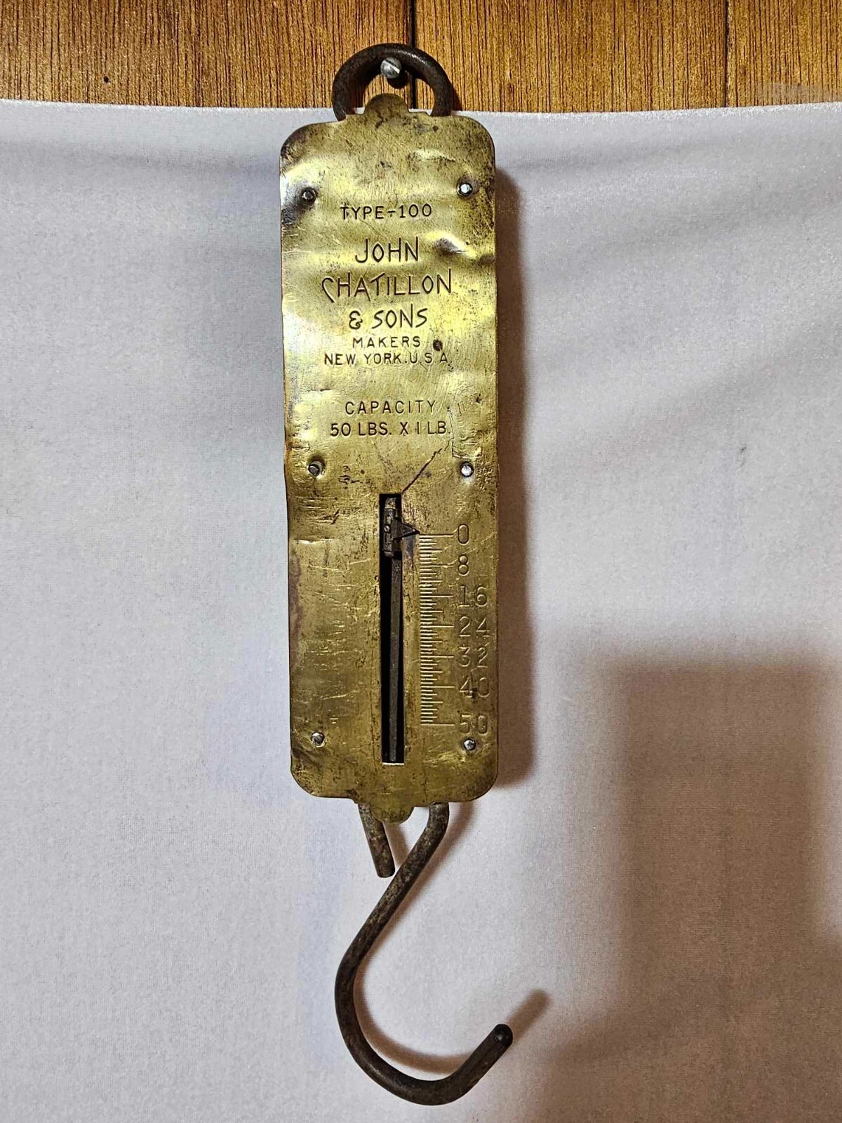 Antique Brass Metal Hanging Scale 50lbs John Chatillon & Sons NY USA- Bn3