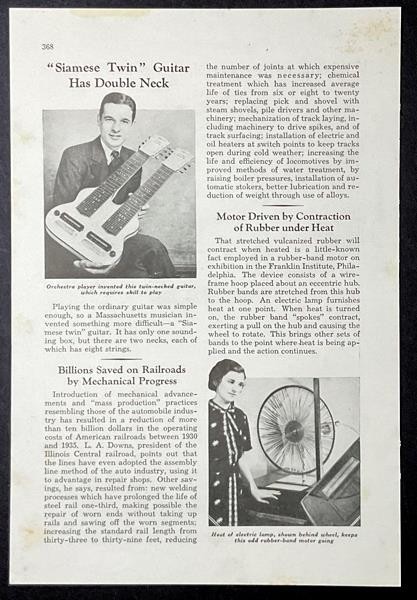 Gibson electric EH-150 1937 pictorial “Siamese Twin Guitar Has Double Neck”
