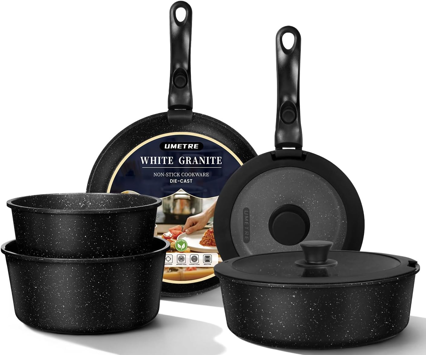 Pots and Pans Set, Nonstick Cookware Set Detachable Handle, Induction Kitchen Co