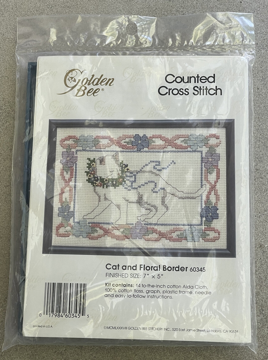 Golden Bee Counted Cross Stitch Kit with Frame "Cat with Floral Border" 60345