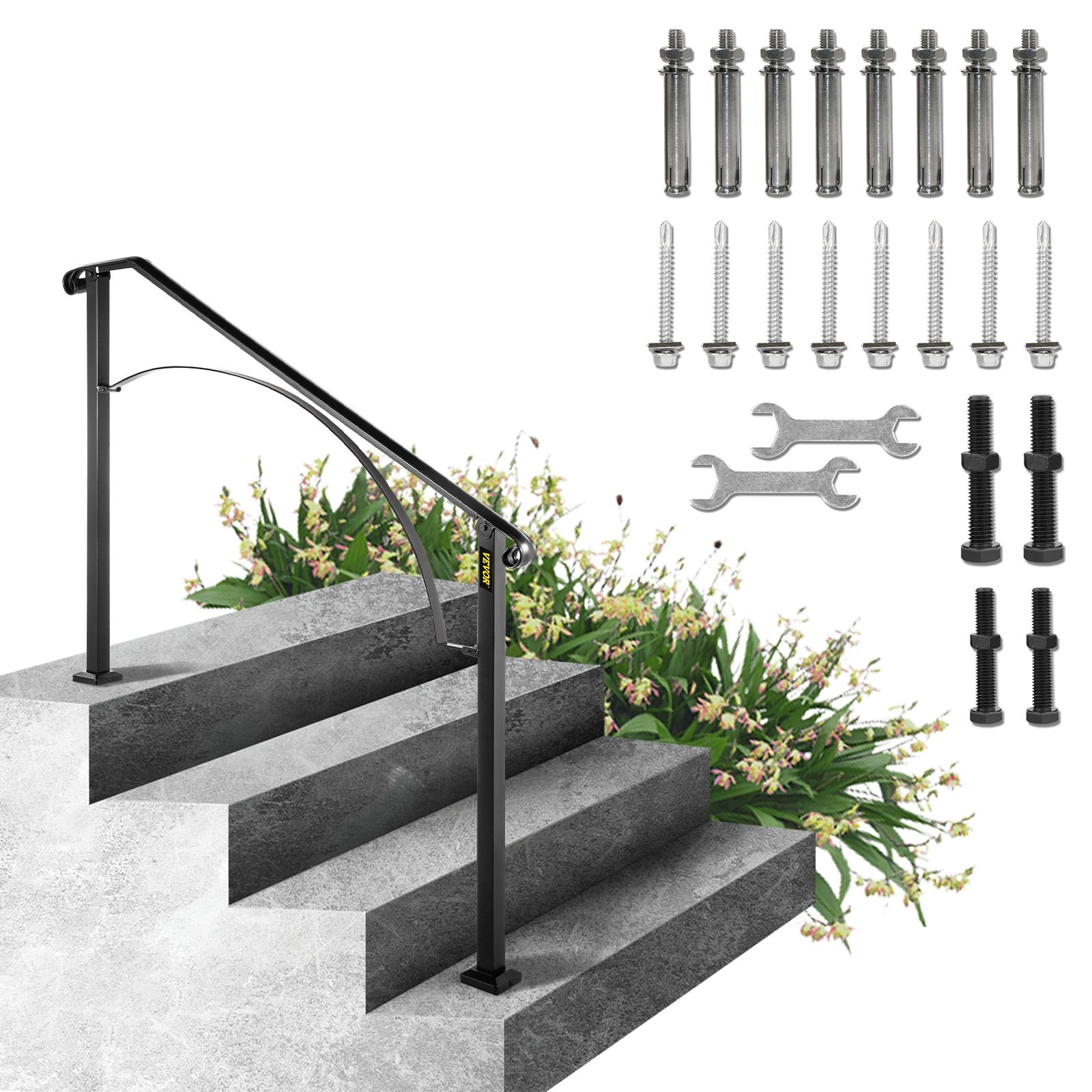 Handrails for Outdoor Steps,Fit 3 or 4 Steps Outdoor Stair Railing,Arch#3 Wrough