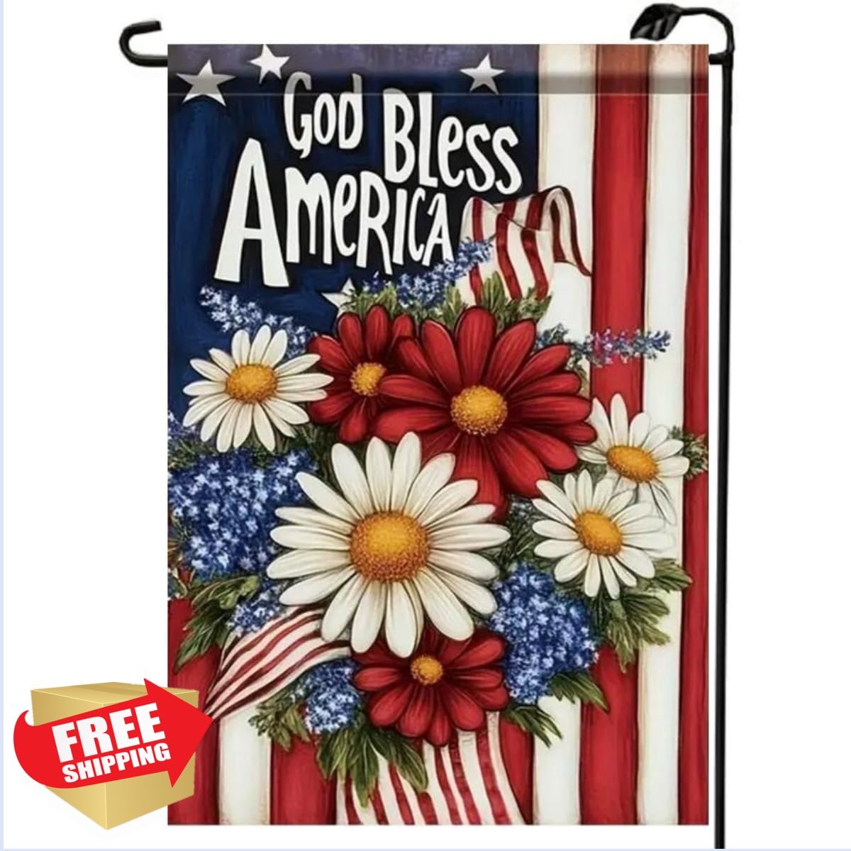 12x18 Patriotic 4th of July Garden Flag Double Sided Burlap Holiday