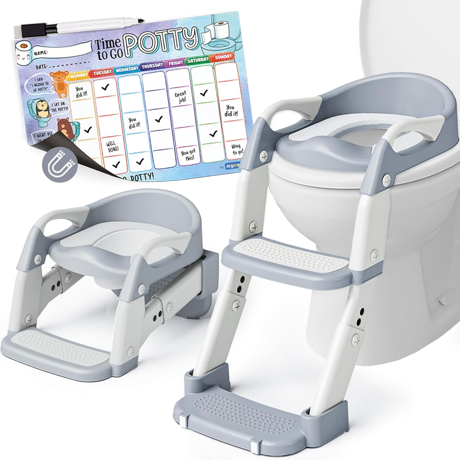 3-in-1 Potty Training Seat, Toddler Toilet Seat with Step Stool Ladder, Toddler 