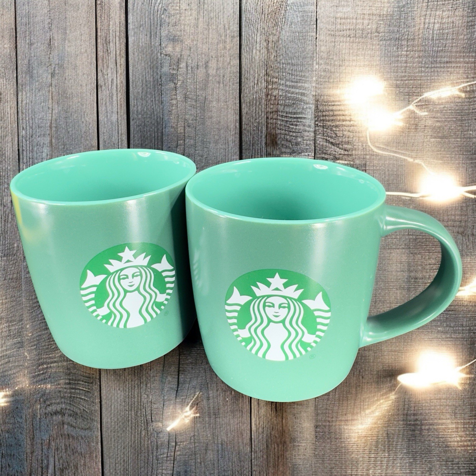 Starbucks Siren Logo 11oz Coffee Mug Cup Ceramic Green Coffee Mug Set 2 Mugs
