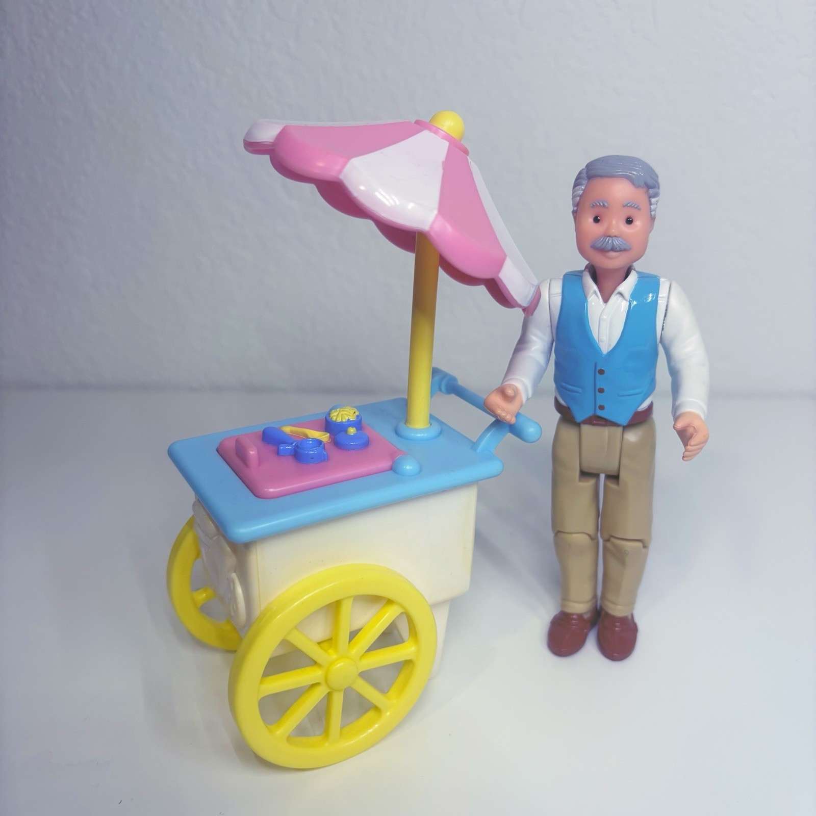 Vintage Fisher-Price Loving Family Ice Cream Cart with Vendor Grandpa Figurine