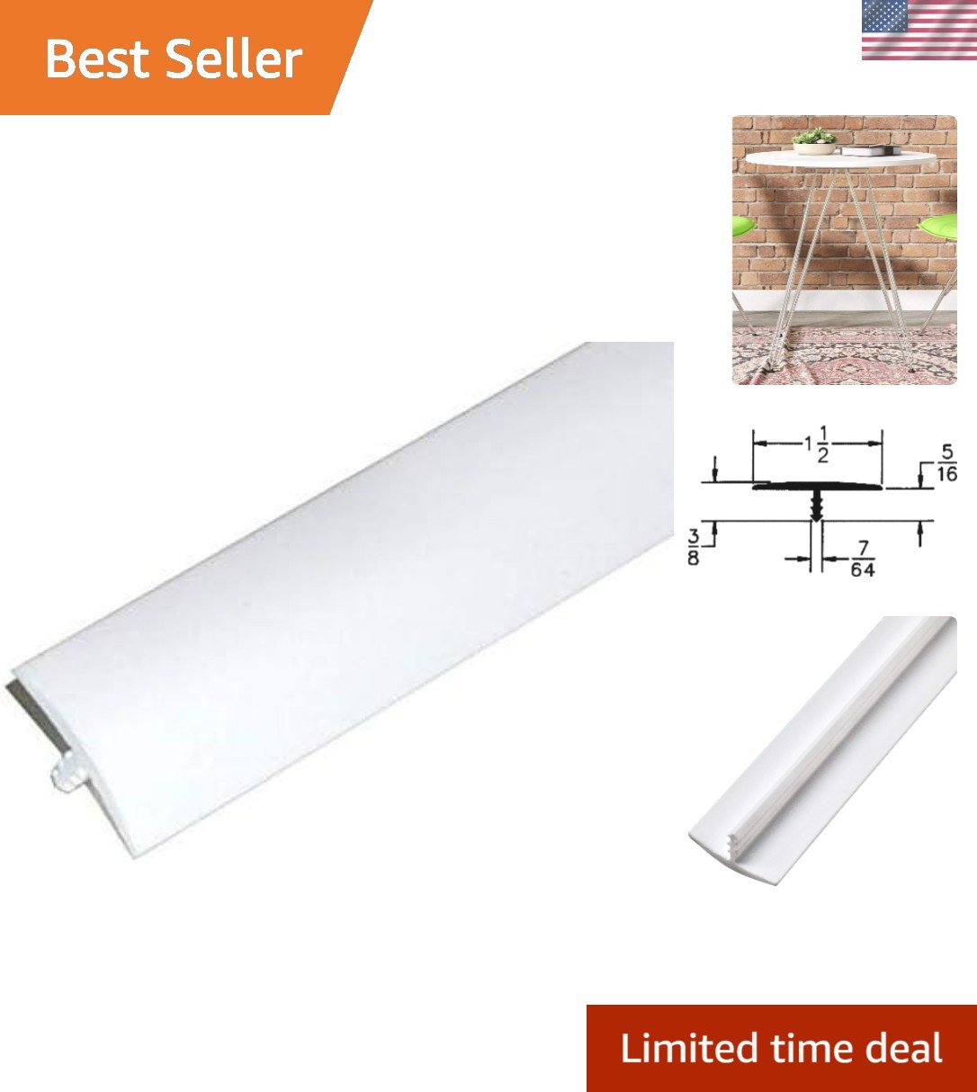 White 1-1/2 x 12 Ft T Molding – Durable Plastic Polyethylene T Trim for DIY, ...